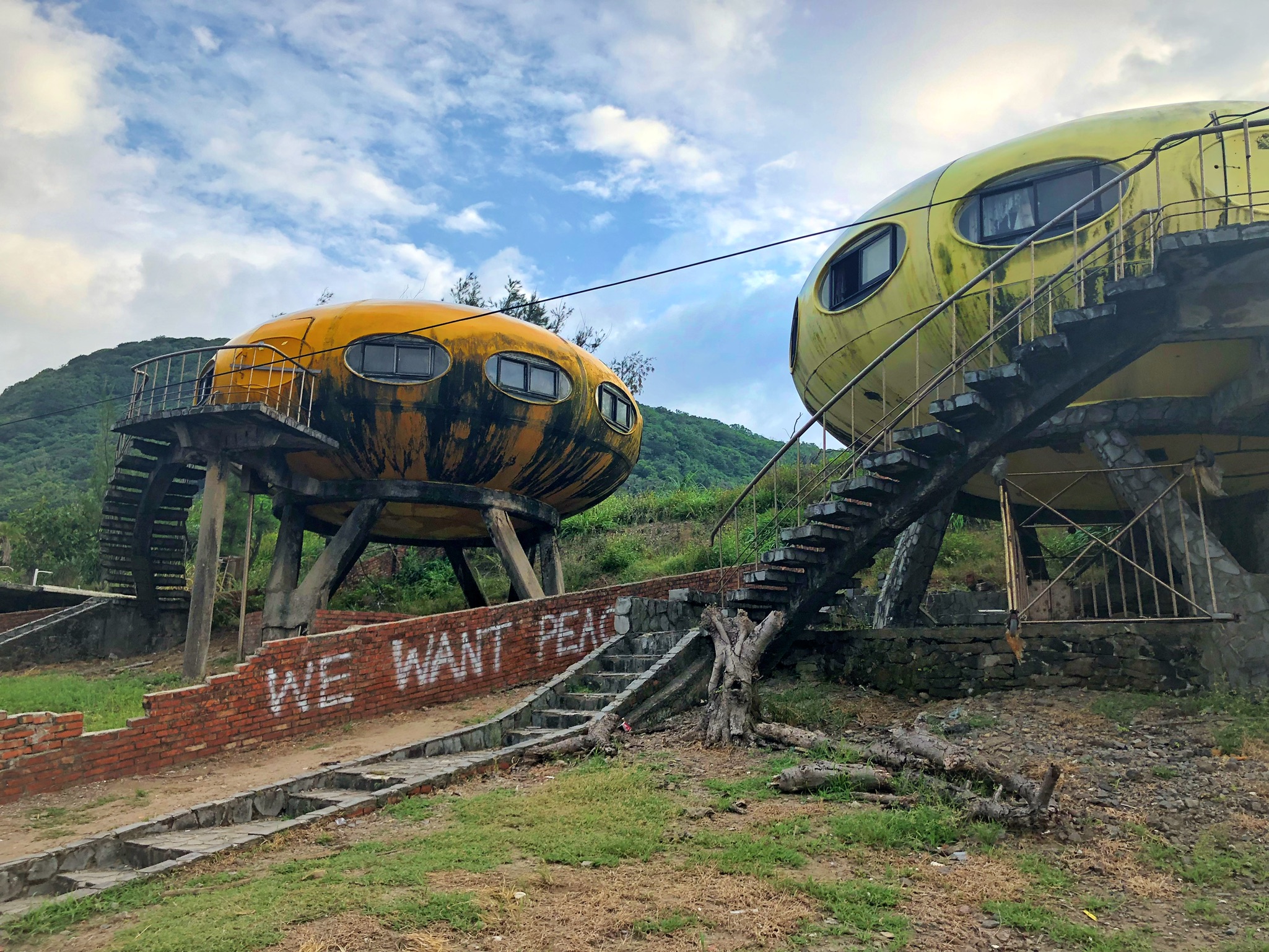 futuro styled orange and yellow ufo homes in Taipei Taiwan
