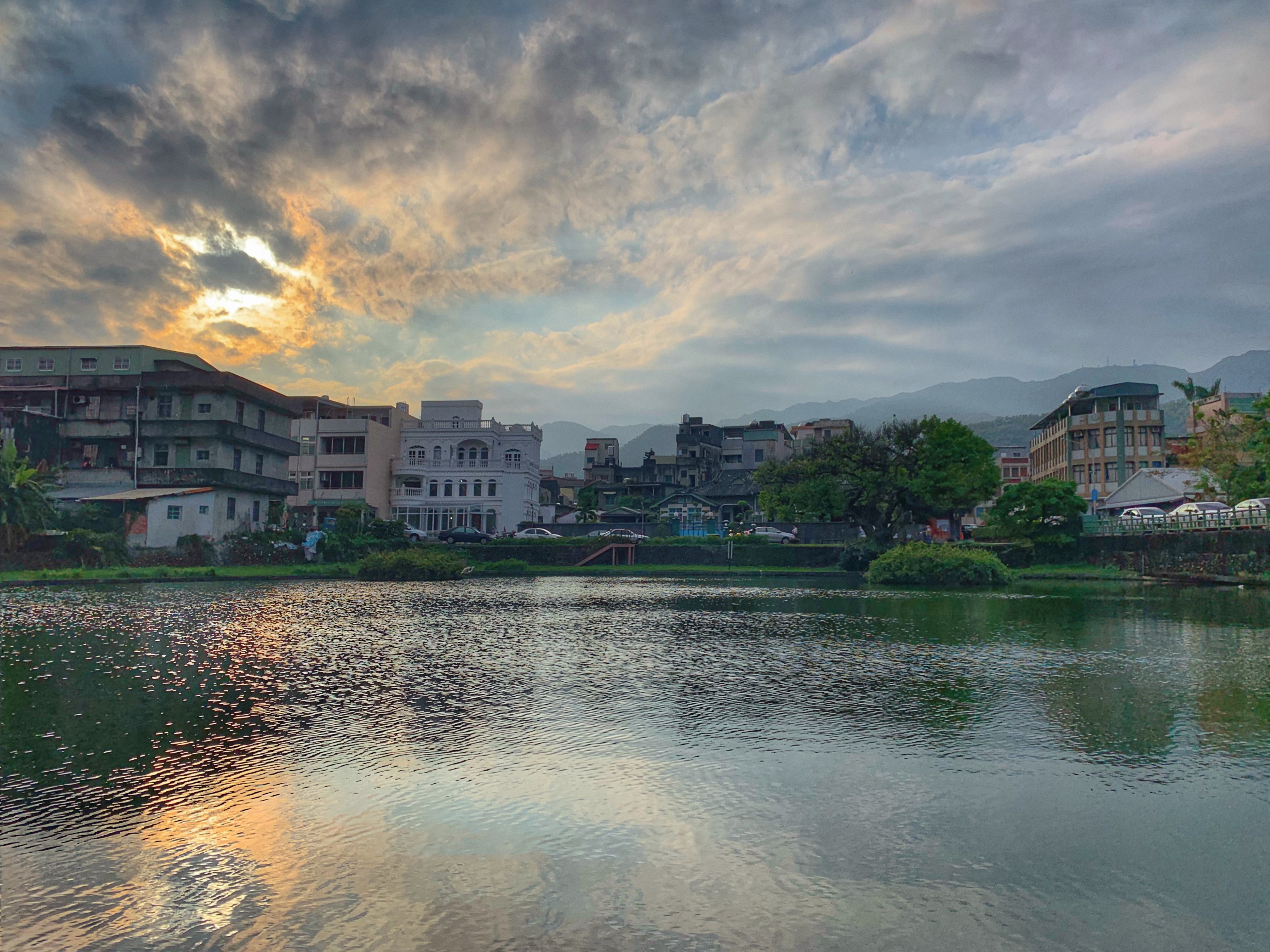 Lake reflecting the sunset at Toucheng, Yilan